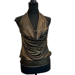 COSTA Blanca bronze gold metallic halter top clubwear stretchy Sz XS